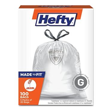 Imagem de Hefty Feito para caber em sacos de lixo, serve para simplehuman tamanho G (22 litros), 100 unidades (5 sacos de 20 sacos cada)