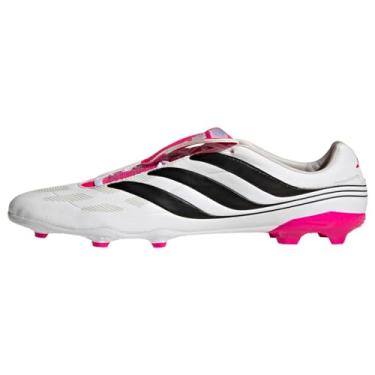 Imagem de adidas Predator Precision.3 Tênis de futebol jovem de solo firme – língua dobrável, antepé de couro macio, sola firme, cabedal sintético leve, Branco/Preto/Rosa, 2 Little Kid