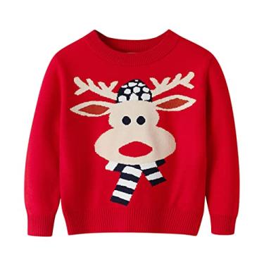 Imagem de Suéter infantil de tricô de Natal para meninas com rena Moletom de Natal para meninos de inverno, Vermelho, 2-3 Anos