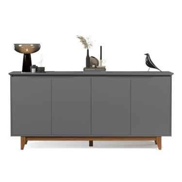 Imagem de Buffet/Balcão/Aparador/Bancada FL 4 Portas Amplo Espaço Interno Para Objetos Sem Puxadores Externos Tampo e Portas Usinados em MDF Retrô Com Estrutura dos Pés em Madeira Cor Cinza