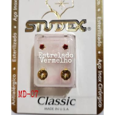 Imagem de Brinco Studex Classic 4Mm Tiffany Vermelho Medio Dourado