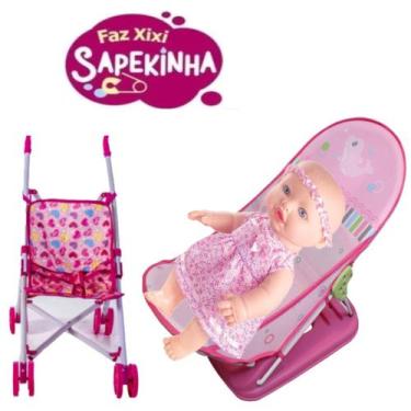 Imagem de Boneca Sapekinha + Fralda + Banheira Bebê E Carrinho Rosa - Milk Brinq