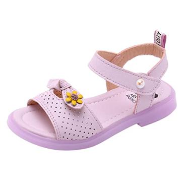 Imagem de Sandálias para crianças meninas sapatos de moda flor sola grossa sola macia confortável sapatos deslizantes infantis, Roxo, 3 Little Kid