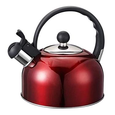 Imagem de Chaleira de chá Fogão Chaleira assobiando para fogão a gás 2,5L Chaleira apito Cozinha Fogão de aço inoxidável Chaleira vermelha com cabo térmico (cor: preto) (vermelho)