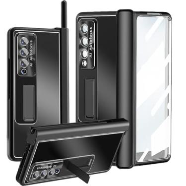 Imagem de Z Fold 5 4 5G Capa de liga de alumínio para Samsung Galaxy Z Fold 5 4 3, suporte de liga metálica com protetor de tela de vidro integrado, uma caneta, 2 dobradiças, capa protetora para câmera (preta, dobra 3)