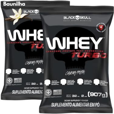 Imagem de 2x Whey Protein Concentrado Turbo Refil 907g - Kit 2X Black Skull - Ganho de Massa Muscular (Baunilha)