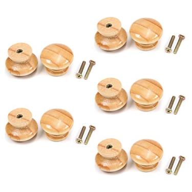 Imagem de Bettomshin 15 peças puxadores redondos de madeira 33 x 25 mm/1,3" x 0,98" (DxA) móveis armário cozinha verniz puxadores para gaveta de cômoda guarda-roupa material de madeira maciça