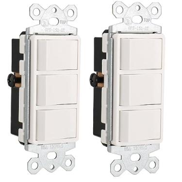 Imagem de Wengart Interruptor de decoração com combinação tripla balancim, 15A 120-277VCA, terminal de terra, nível residencial/comercial, 3 interruptores individuais, listado pela UL (2)