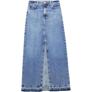 Imagem de Saia jeans feminina cintura alta com zíper voar saias finas feminino casual chique streetwear midi saia jeans/381 (Color : Denim Skirt 1, Size : X-Small)