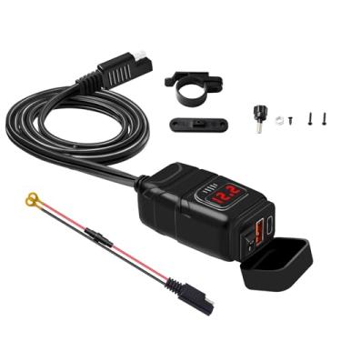 Imagem de MOOKEENONE QC3.0 Dual Type C + PD USB QC 3.0 Carregador de tomada de carro 12-24V LED adaptador de carro para carro barco RV bicicleta motocicleta