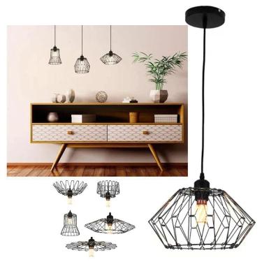 Imagem de Lustre Pendente Luminaria Teto Ajustavel Rustica Metal Aramado Casa Sala Quarto Mezanino
