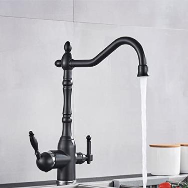 Imagem de Filtro dourado torneira da cozinha purificada misturador de água quente e fria guindaste bronze antigo deck montar torneiras pia para cozinha, preto