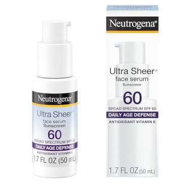 Imagem de Neutrogena Ultra Sheer Moisturizing Face Serum with Vitamin E & SPF 60+, All Day Facial Sunscreen Serum with Broad Spectrum UVA/UVB Protection, Fragrance-Free, Oxybenzone-Free, 1.7 oz