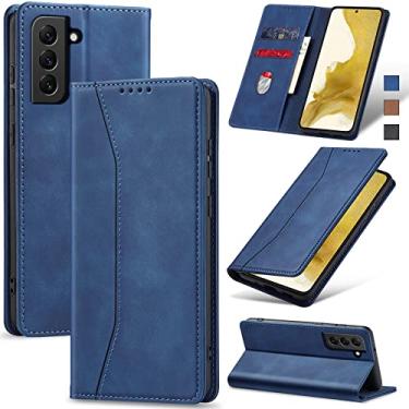 Imagem de Jasonyu Flip Carteira Capa para Samsung Galaxy S22 Plus,Capinha Folio Magnética de Couro com Suporte para Cartão,Suporte para Chute - Protetora Durável de TPU à Prova de Choque para Telefone,Azul