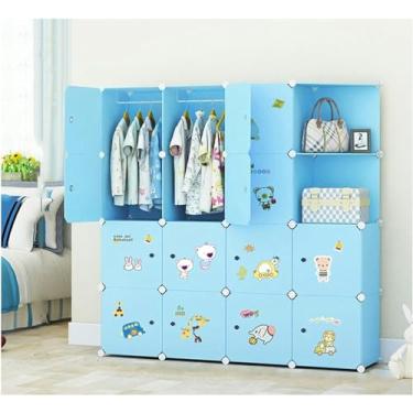 Imagem de Guarda-roupa portátil Guarda-roupa portátil para crianças Armário de combinação Armário modular para economia de espaço Cubo organizador de armazenamento ideal para brinquedos, toalhas, livros (azul)