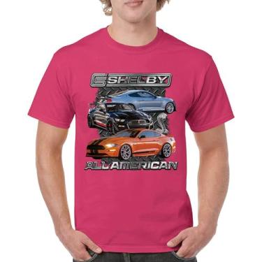 Imagem de Camiseta masculina Shelby All American Cobra Mustang Muscle Car Racing GT 350 GT 500 Performance Powered by Ford, Rosa choque, XXG