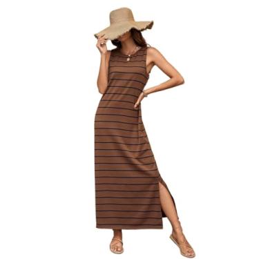Imagem de Camisa Feminina Striped Split Thigh Tank Dress (Color : Coffee Brown, Size : M)