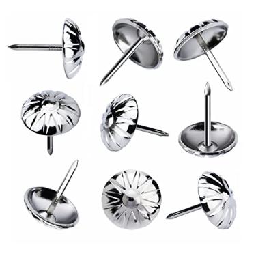 Imagem de Homdire Tachinhas de estofamento para móveis, empunhadura decorativa vintage de 1,5 cm, 100 peças de tachinhas de móveis resistentes para estofados, pregos de móveis de sofá margarida para madeira, prata