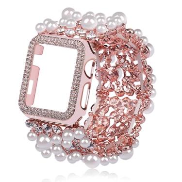 Imagem de VIIVY VIYIV Pulseira Bling com capa compatível com Apple Watch séries 9, 8, 7, SE, 45 mm, 44 mm, 40 mm, 38 mm, 41 mm e 42 mm, para mulheres, pulseiras para relógio inteligente com capa de luz das