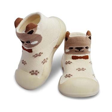 Imagem de Dookeh Sapatos de bebê meninos meninas sapatos de primeira caminhada antiderrapante sola macia tênis infantil babygirl meia sapatos, A2 - Marrom, 6-9 Months Toddler