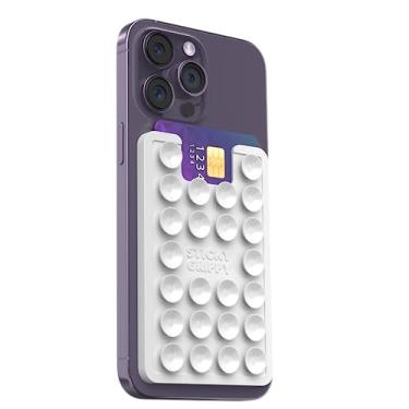 Imagem de StickyGrippy Suporte para cartão de telefone com sucção, carteira de telefone, acessório de telefone adesivo de silicone para iPhone e Android, suporte de telefone com espelho de chuveiro com mãos livres, vídeos TikTok e selfies (branco)