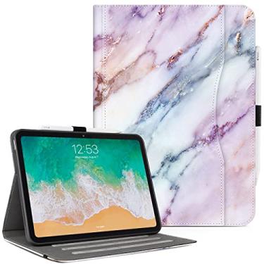 Imagem de Vimorco Capa para iPad (A16) 11ª geração 2025, para iPad 11ª/10ª geração, capa protetora ajustável de couro sintético, hibernar/despertar automático, bolso para cartão com porta-lápis, mármore roxo