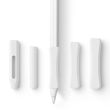 Imagem de Pacote com 5 alças para lápis compatíveis com Apple Pencil 2ª geração/USB-C/Pro de silicone com design ergonômico (branco)