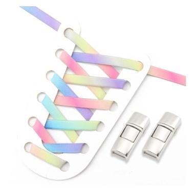 Imagem de No Tie Shoe Laces Colorful Metal Lock Elastic Shoelaces Flat Washed Without Fading Lazy Shoes Lace For Sneakers (Color : Candy colors, Size : 100cm)