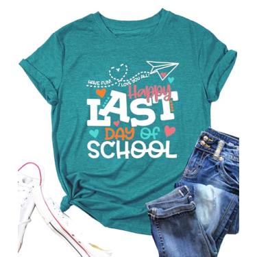Imagem de PECHAR Camiseta feminina Happy Last Day of School Teacher para presente de ensino de fim de escola para professores de férias, Azul ciano, M