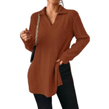 Imagem de AGSEEM Blusas femininas de renda manga comprida gola redonda túnica tops blusas 2023 outono, Caramelo - 01, M