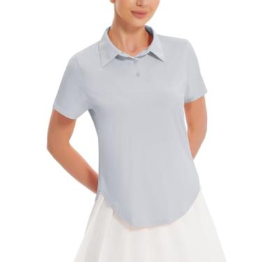 Imagem de addigi Camisa polo feminina de golfe FPS 50+, proteção solar, 3 botões, manga curta, secagem rápida, atlética, tênis, golfe, Cinza claro, 3G