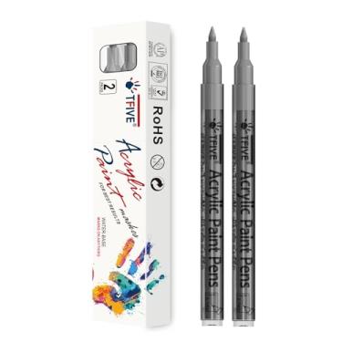 Imagem de Canetas marcadoras de tinta prata – pacote com 2 marcadores permanentes de acrílico, ponta extrafina de 0,7 mm para projetos de arte, desenho, pintura rupestre, cerâmica, vidro, madeira, plástico
