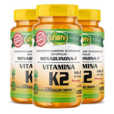 Imagem de Kit 3 Vitamina K2 MK-7 65mcg 120 Cápsulas Unilife Vitamins-Unissex