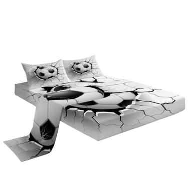 Imagem de Eojctoy Jogo de cama solteiro de microfibra super macia com estampa de futebol americano 3D, 4 peças, 1 lençol com elástico, 1 lençol com elástico e 2 fronhas, 40 cm de profundidade para quarto de