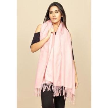 Imagem de Echarpe Lenço Feminino Liso com Franja Rosa Bebê - Único-Feminino
