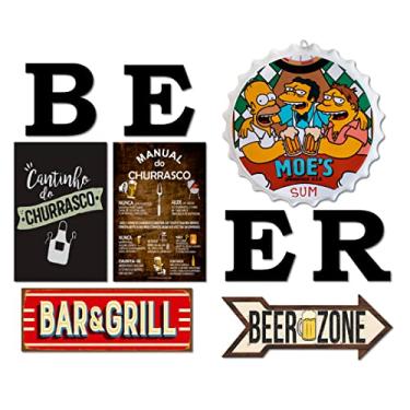 Imagem de Kit 4 Placas Decorativas Cervejas Churrasco C/Letras BEER