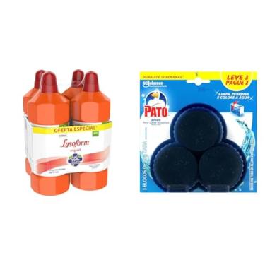 Imagem de Kit Desinfetante Lysoform Líquido Bruto Original 1L com 4 unidades + Pato Desodorizador Sanitário Caixa Acoplada Marine, Limpeza Banheiro
