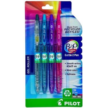 Imagem de PILOT B2P Colors (NOVO! 2020) - Caneta de gel recarregável e retrátil feita de garrafas recicladas, ponta fina, tintas G2, pacote com 4