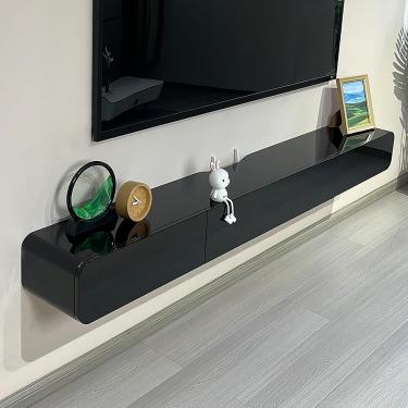 Imagem de Suporte de TV flutuante minimalista, console de TV montado na parede, unidades de parede de TV modernas para sala de estar, gabinete de TV de madeira, console de mídia, Svart, 160 cm/63 pol.