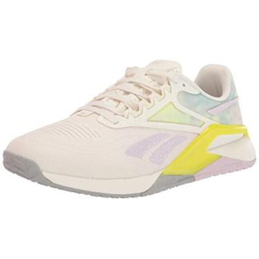 Imagem de Reebok Tênis feminino Nano_X2 Fitness Workout Athletic and Training, Giz/quartzo brilhante/amarelo ácido, 38