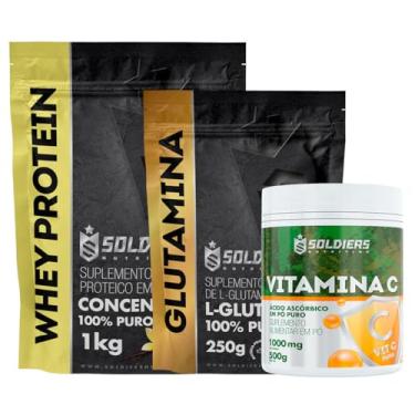 Imagem de Kit: Whey Protein Concentrado 1Kg + Glutamina 250g + Vitamina C Em Pó 500g - 100% Importado - Soldiers Nutrition Sabor:B