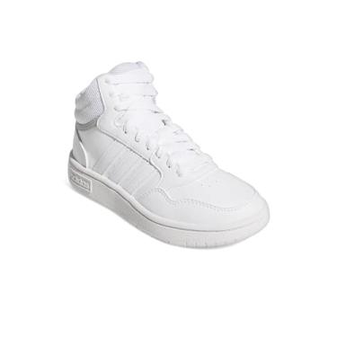 Imagem de adidas Tênis de basquete infantil unissex Hoops 3.0 Mid, Branco/Cinza, 11 Little Kid