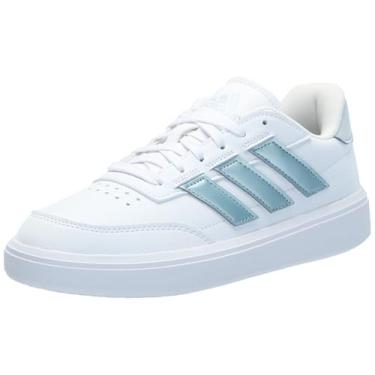 Imagem de adidas Tênis Courtblock Feminino, Branco/Cinza Mágico Metálico/Azul Halo, 9.5