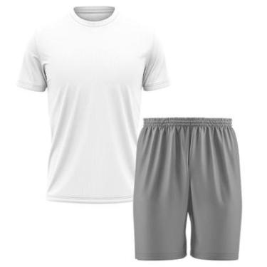 Imagem de Kit Calção Short Futebol Basquete Cinza + Camiseta Manga Curta Masculina-Masculino