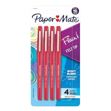 Imagem de Paper Mate Canetas de ponta de feltro Flair, ponta média (0,7 mm), vermelho, 4 unidades