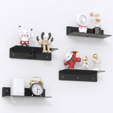 Imagem de PuzFun Prateleiras flutuantes de acrílico preto de 30,5 cm, pacote com 4 prateleiras de parede com clipes de cabo, pequena prateleira flutuante para expandir o espaço de exibição de parede para sala