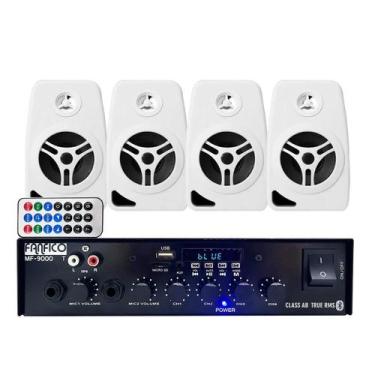Imagem de 4 Falantes Branco Caixa Som Amplificador Mf9000 Bluetooth - FANFICO