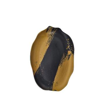 Imagem de Travessa Rasa Preta Dourado Ceramica Fosco Stone 29cm - SCALLA