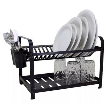 Imagem de Escorredor de Louças 16 Pratos Inox Preto com Porta Talher Mak-Inox SE