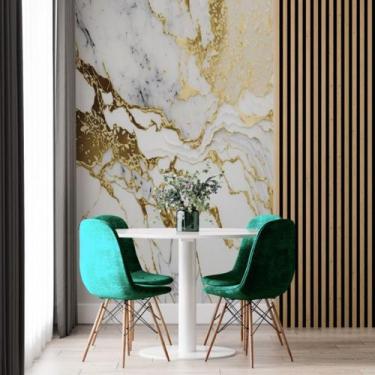 Imagem de Papel de Parede Painel 3D Mármore Branco e Dourado 2M Auto Colante Lav